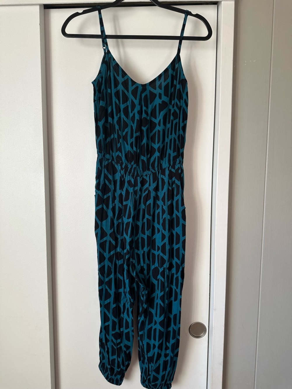 Ava Sky Teal and Black Geometric Jumpsuit
